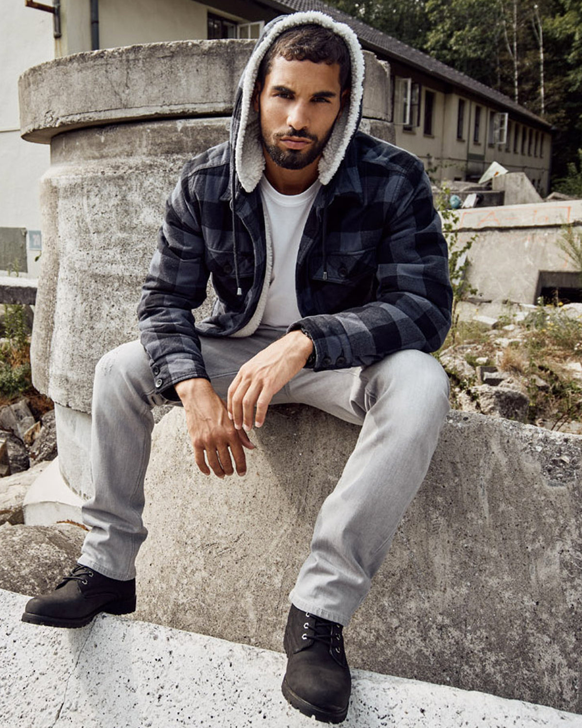 Brandit Hupullinen flanellitakki - Musta/Harmaa