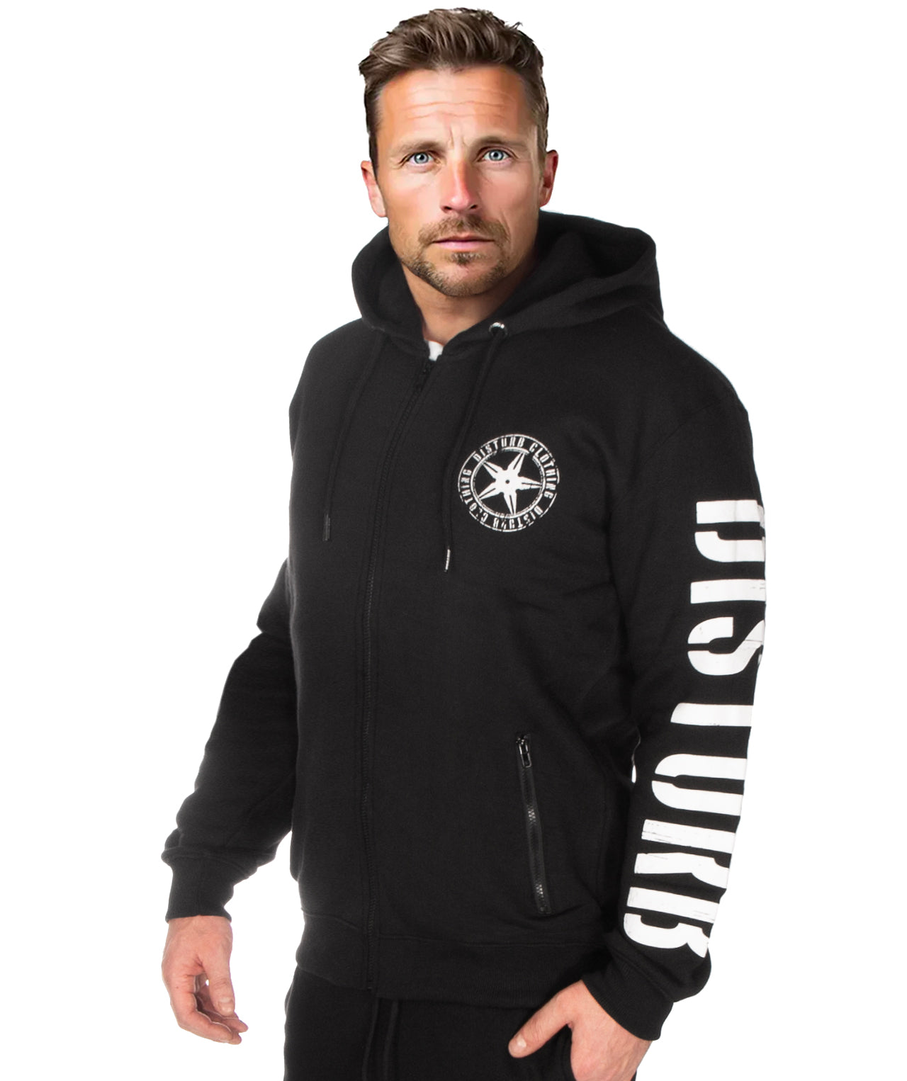 Disturb Clothing Disturb vetoketjuhuppari - Musta/Valkoinen