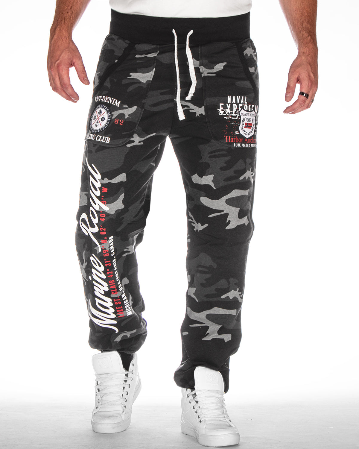 Disturb Clothing Naval collegehousut - Musta Camo/Valkoinen