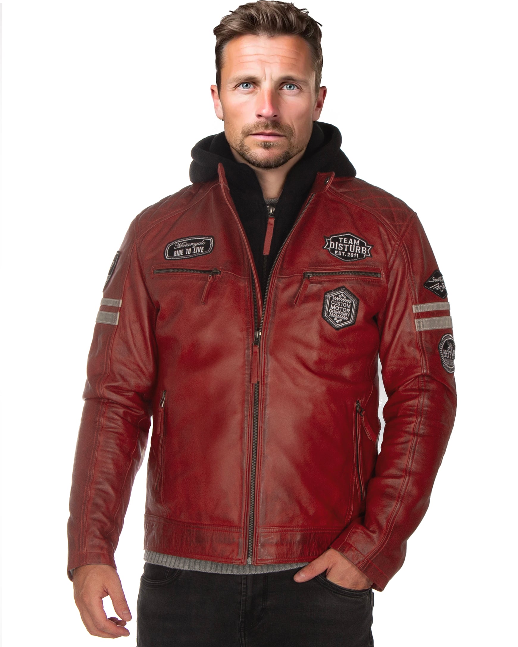 Hood leather jacket for men Disturb Clothing Rebel