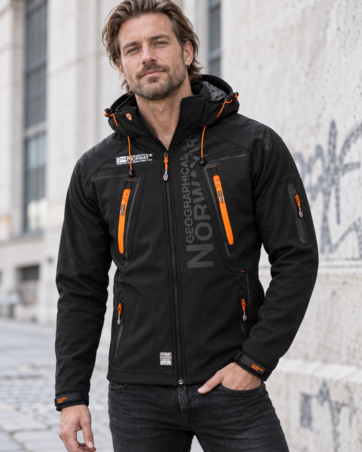 Geographical Norway Tambour-taco softshelltakki - Musta/Oranssi