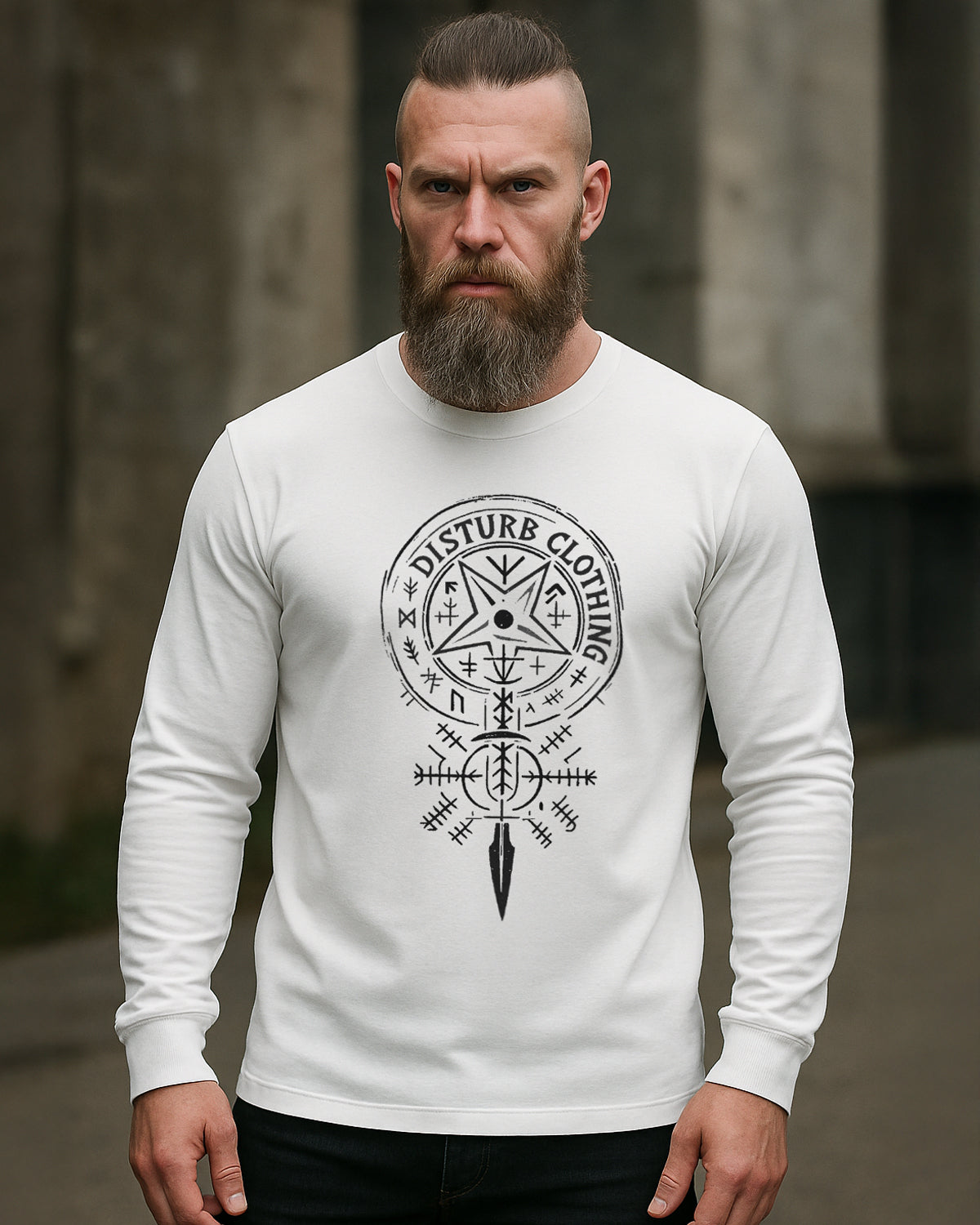 Disturb Clothing Viking Star pitkähihainen - Valkoinen