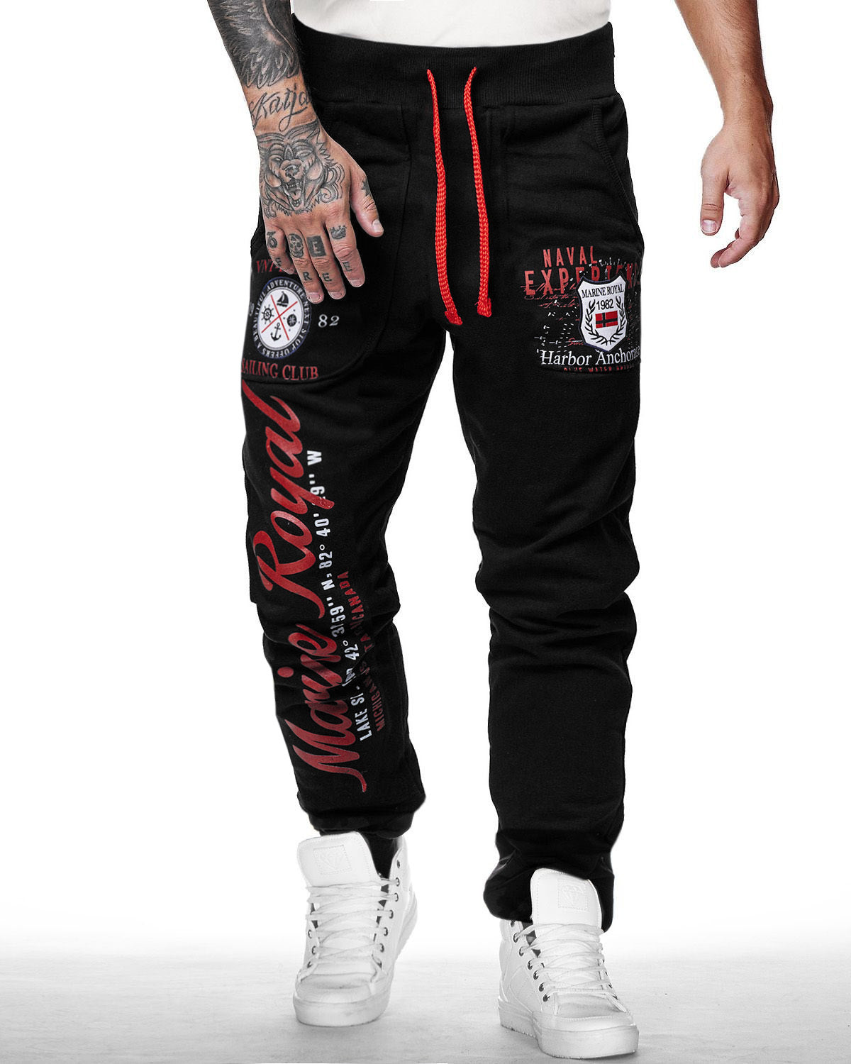 Disturb Clothing Naval collegehousut - Musta/Punainen