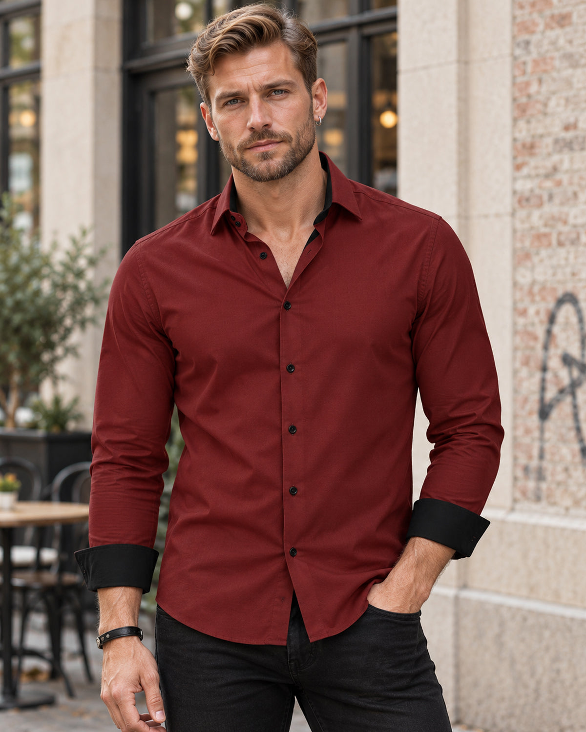 Beales skjorta - Burgundy/Svart