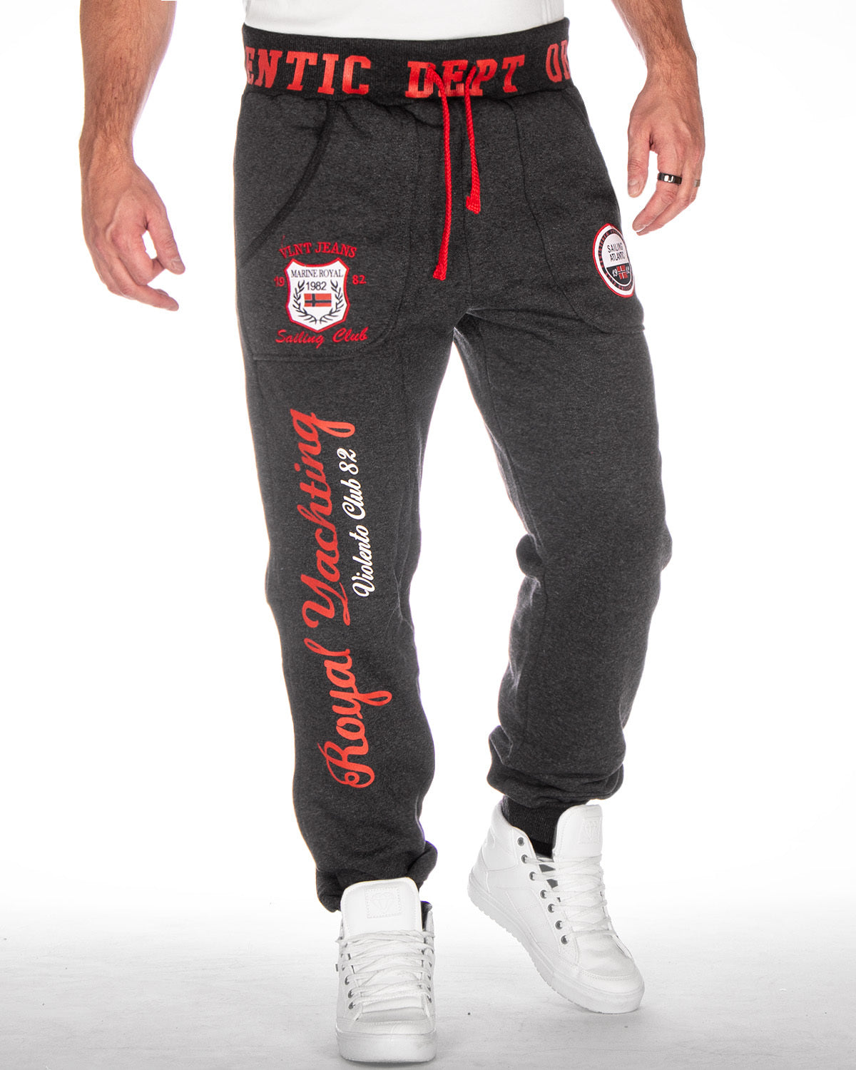 Disturb Clothing Atlantic club collegehousut - Tummanharmaa/Punainen