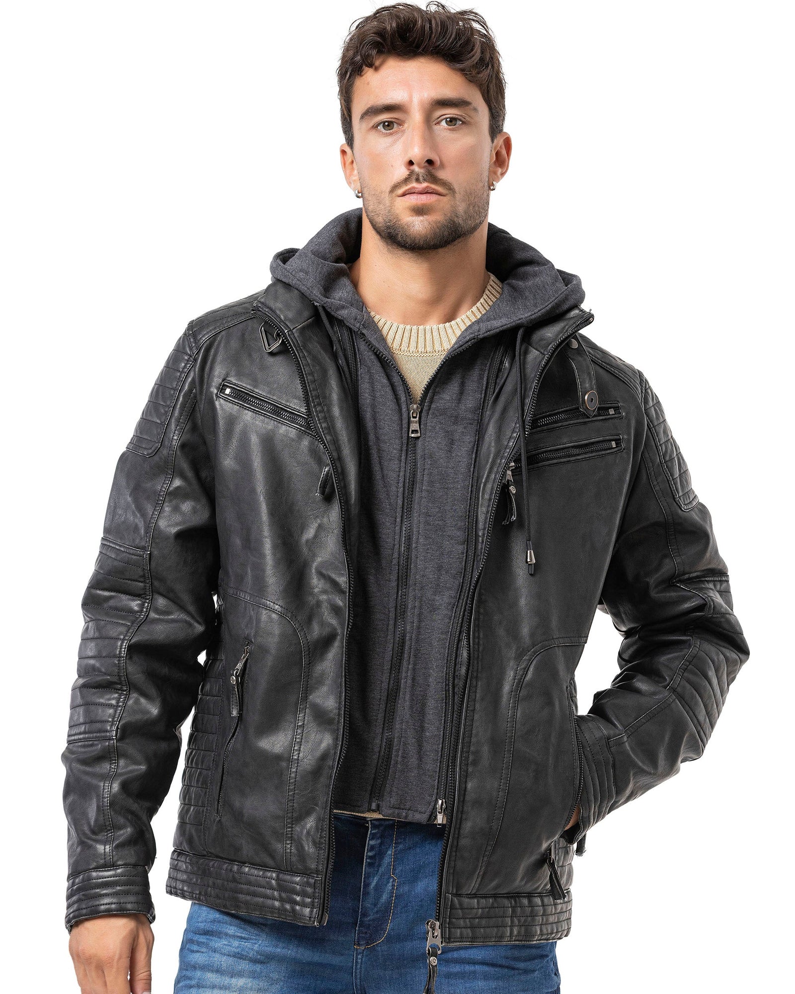 CM231 Jeff keinonahkatakki - Tummanharmaa