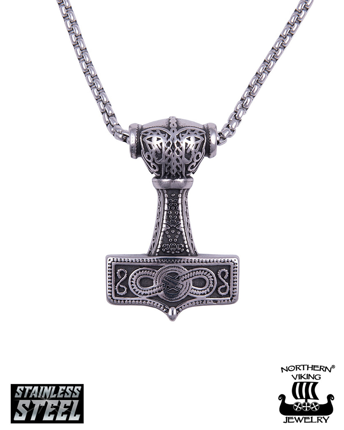 Northern Viking Jewelry Eternity Knotwork Thor's Hammer kaulakoru - Teräs Default Title