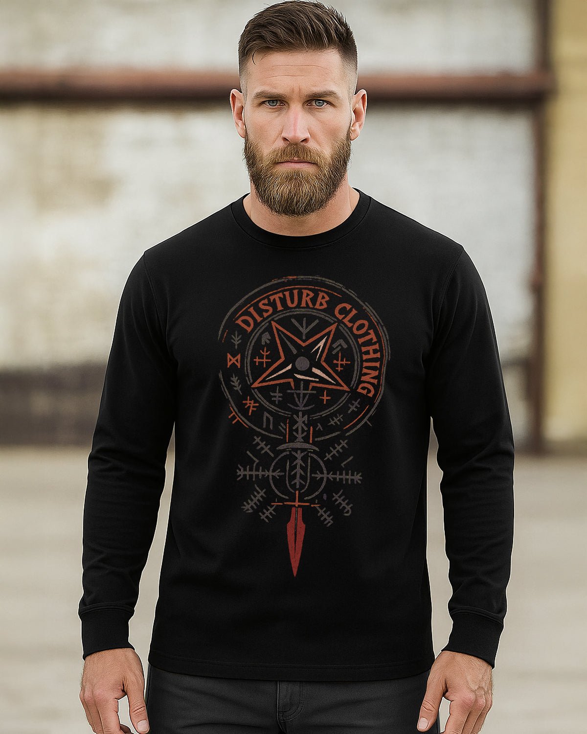 Disturb Clothing Viking Star pitkähihainen - Musta