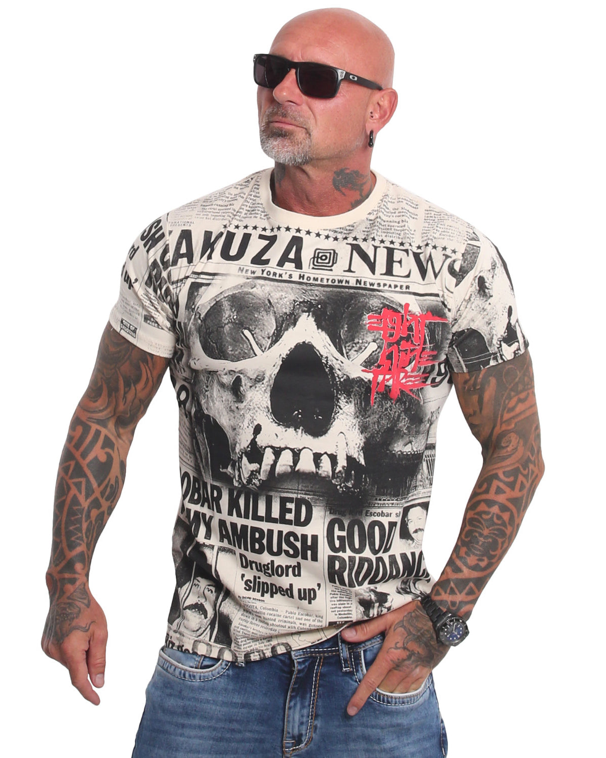Yakuza Ink Newsflash t-paita - Valkoinen