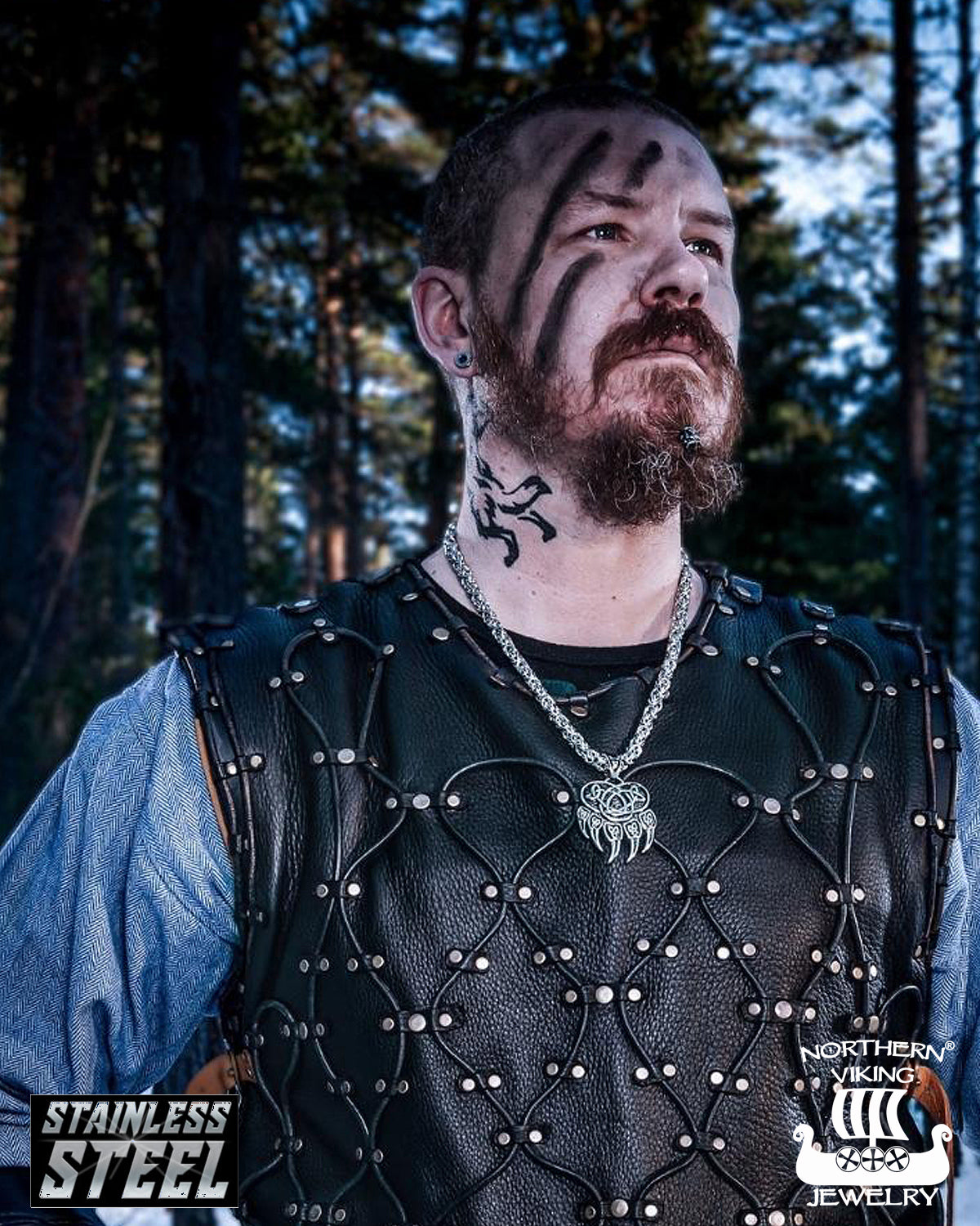 Northern Viking Jewelry Karhun Käpälä Kuningasketjulla kaulakoru - Teräs