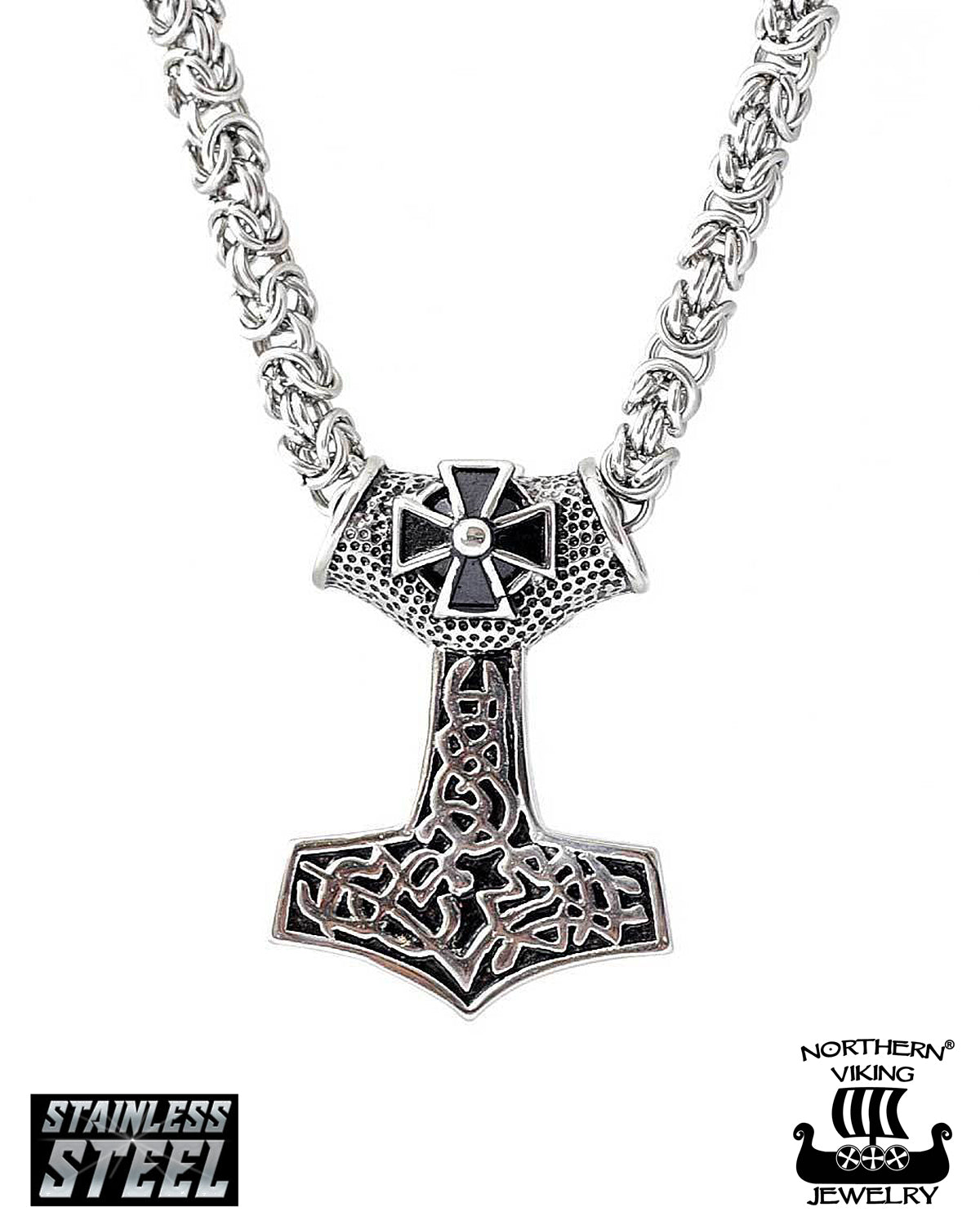 Northern Viking Jewelry Black Tribe Cross Kuningasketjulla kaulakoru - Teräs Default Title