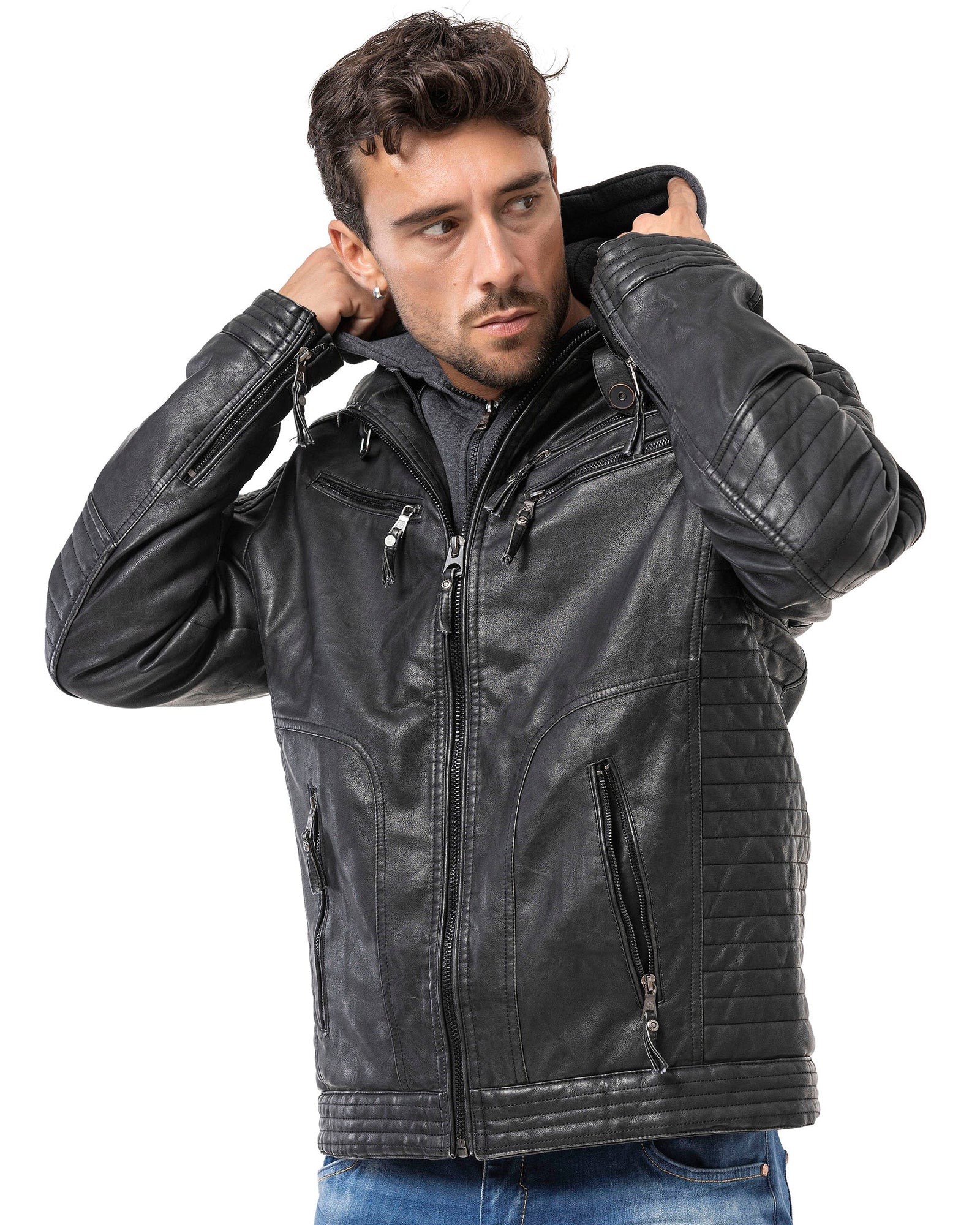 CM231 Jeff keinonahkatakki - Tummanharmaa