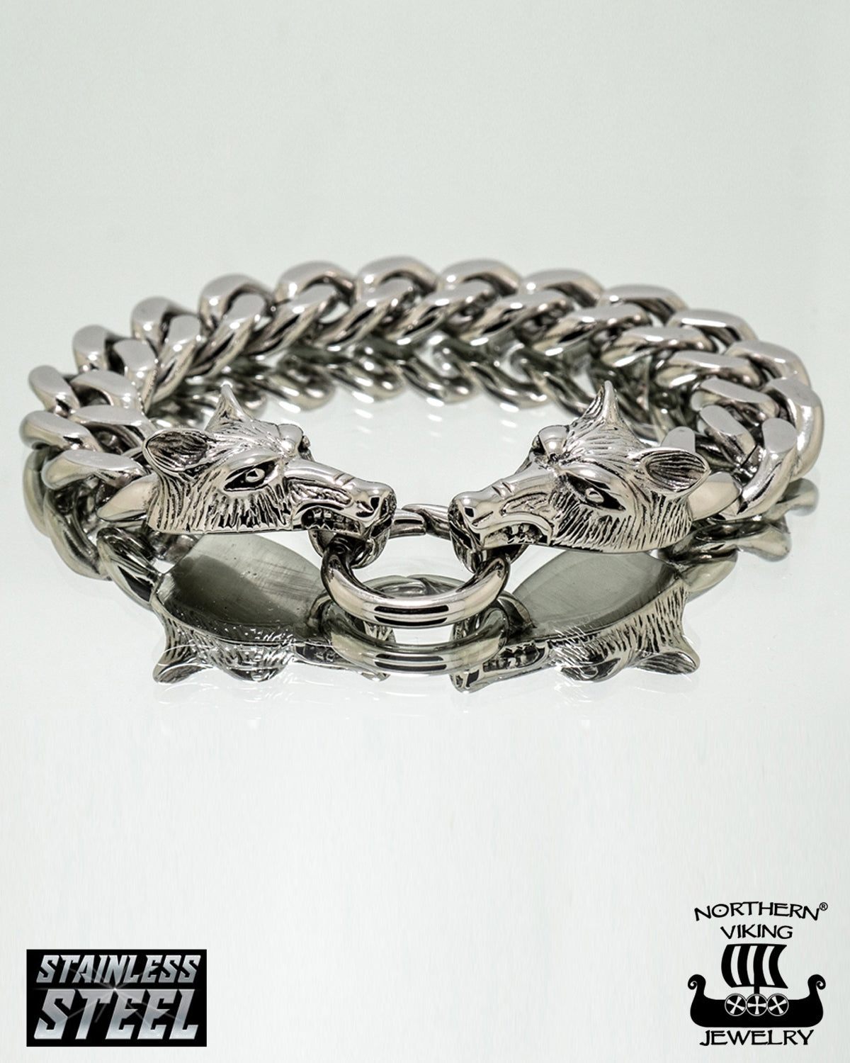 Northern Viking Jewelry Steel Chain Wolf Head rannekoru - Teräs