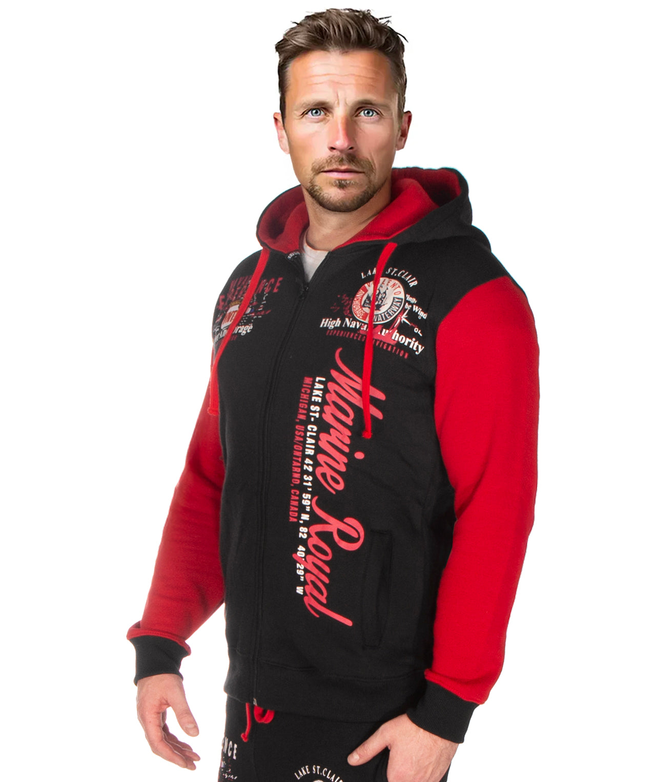 Marine royal zip hoodie - Black/Red